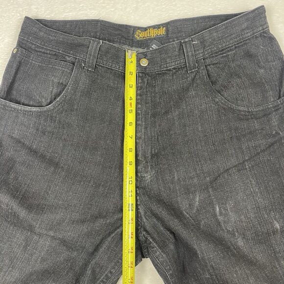 Vintage Southpole Jean Shorts 40 Black Jorts Embroidery Baggy Wide y2k Mens - Picture 10 of 10